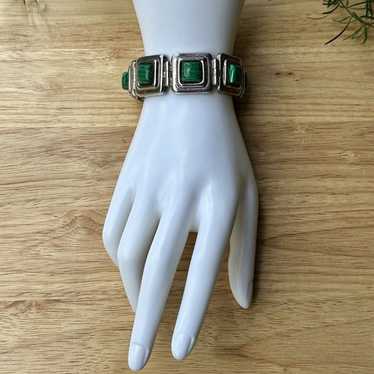 VTG Southwestern Sterling Silver Malachite Wide P… - image 1