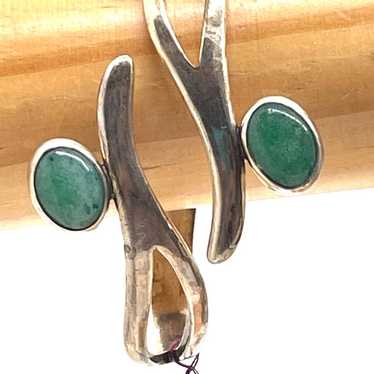 Southwestern Green Stone Hinged Sterling Bracelet