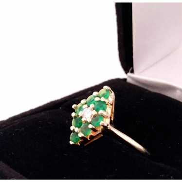 14K GOLD Natural Diamond & Emerald Ring Size 7,8,9