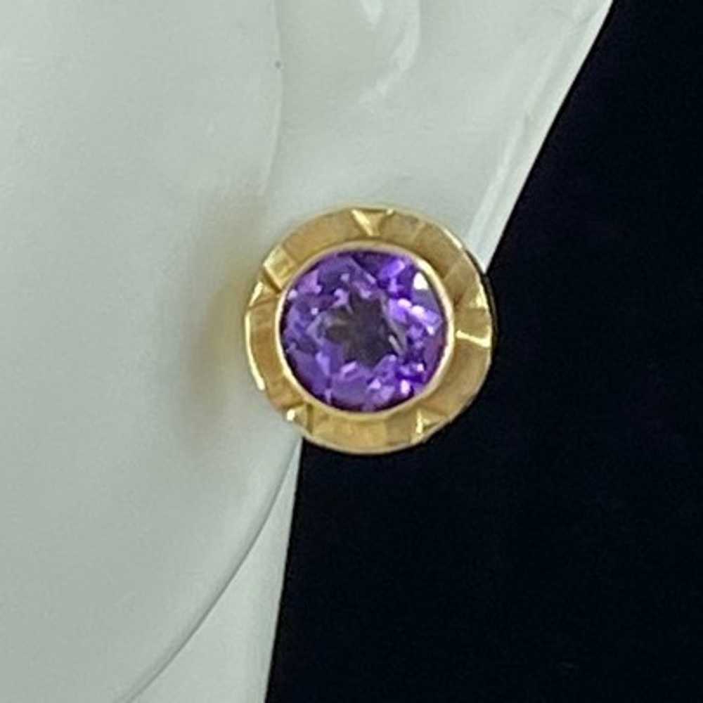 Vintage Faceted Amethyst bezel 14K yellow gold ea… - image 1