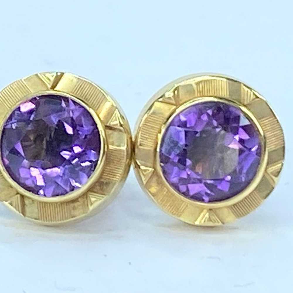 Vintage Faceted Amethyst bezel 14K yellow gold ea… - image 2