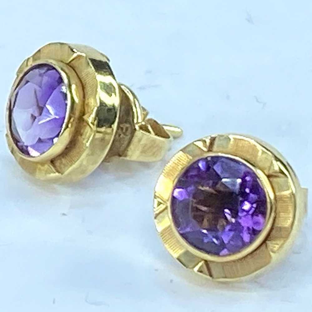 Vintage Faceted Amethyst bezel 14K yellow gold ea… - image 3