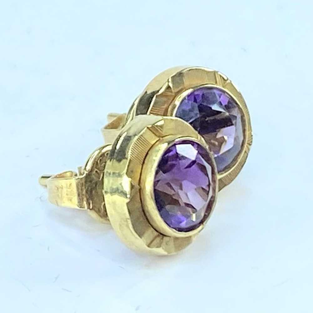 Vintage Faceted Amethyst bezel 14K yellow gold ea… - image 4