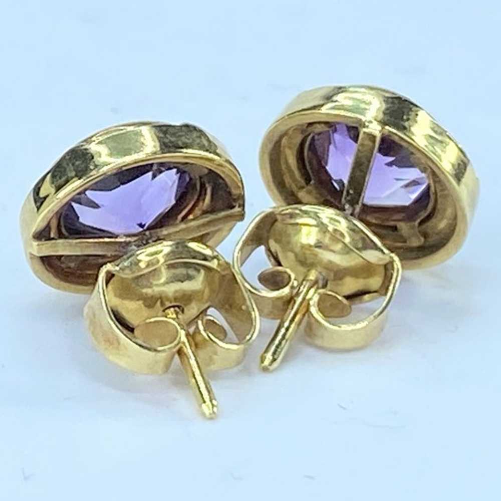 Vintage Faceted Amethyst bezel 14K yellow gold ea… - image 5