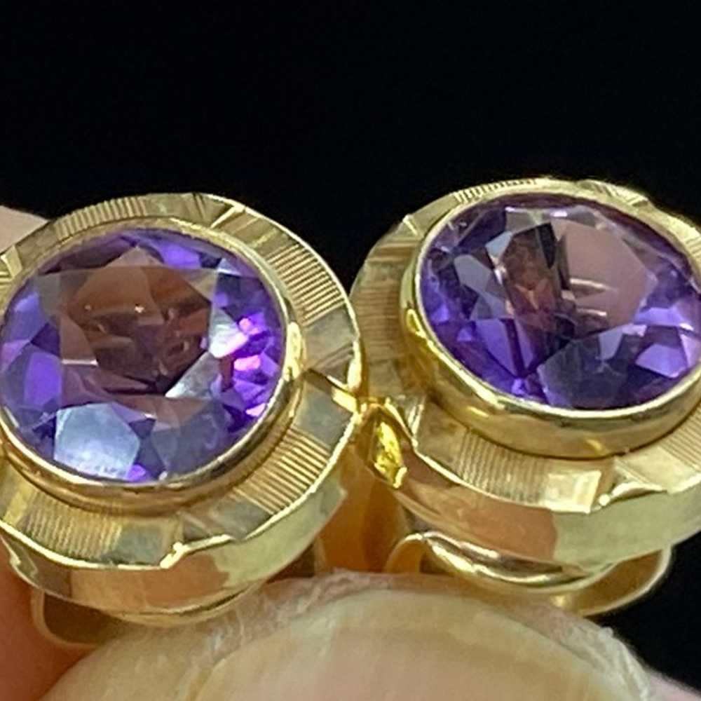 Vintage Faceted Amethyst bezel 14K yellow gold ea… - image 8