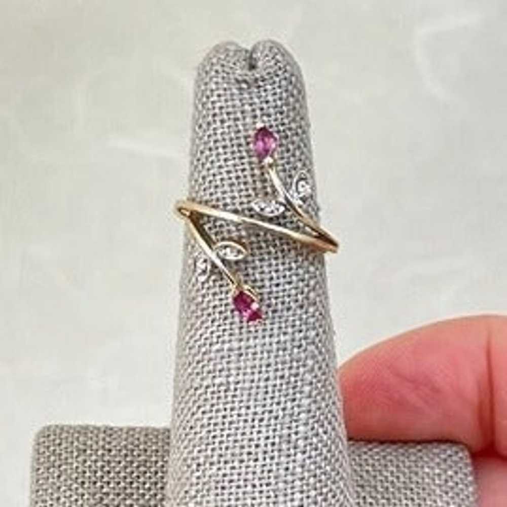 Vintage 10K Yellow Gold Ruby and Diamond Bypass R… - image 1