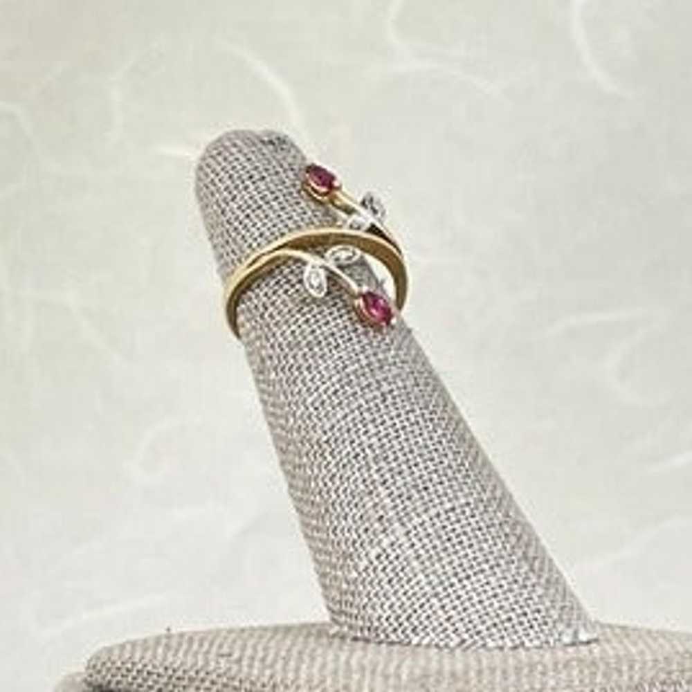 Vintage 10K Yellow Gold Ruby and Diamond Bypass R… - image 3