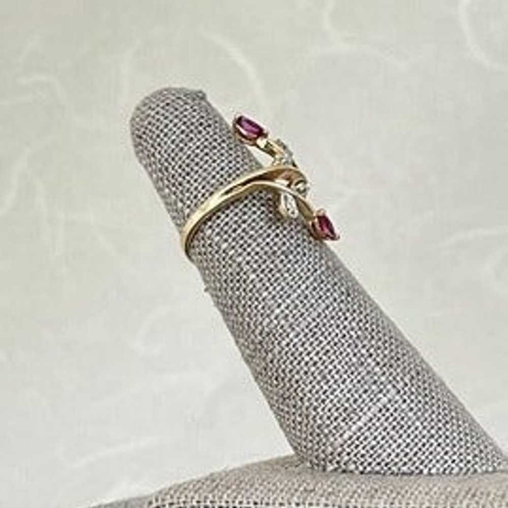 Vintage 10K Yellow Gold Ruby and Diamond Bypass R… - image 4