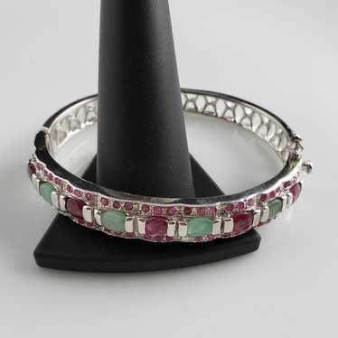 Genuine Emerald & Ruby Sterling Bangle