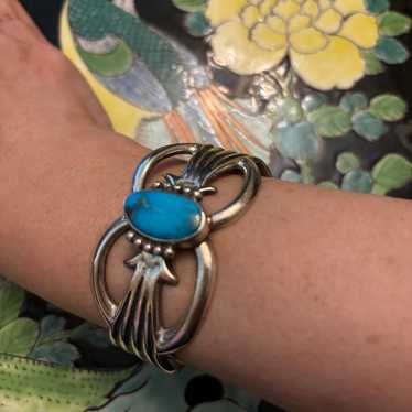 Native Cast Cuff Bracelet with Turquoise Stone - image 1