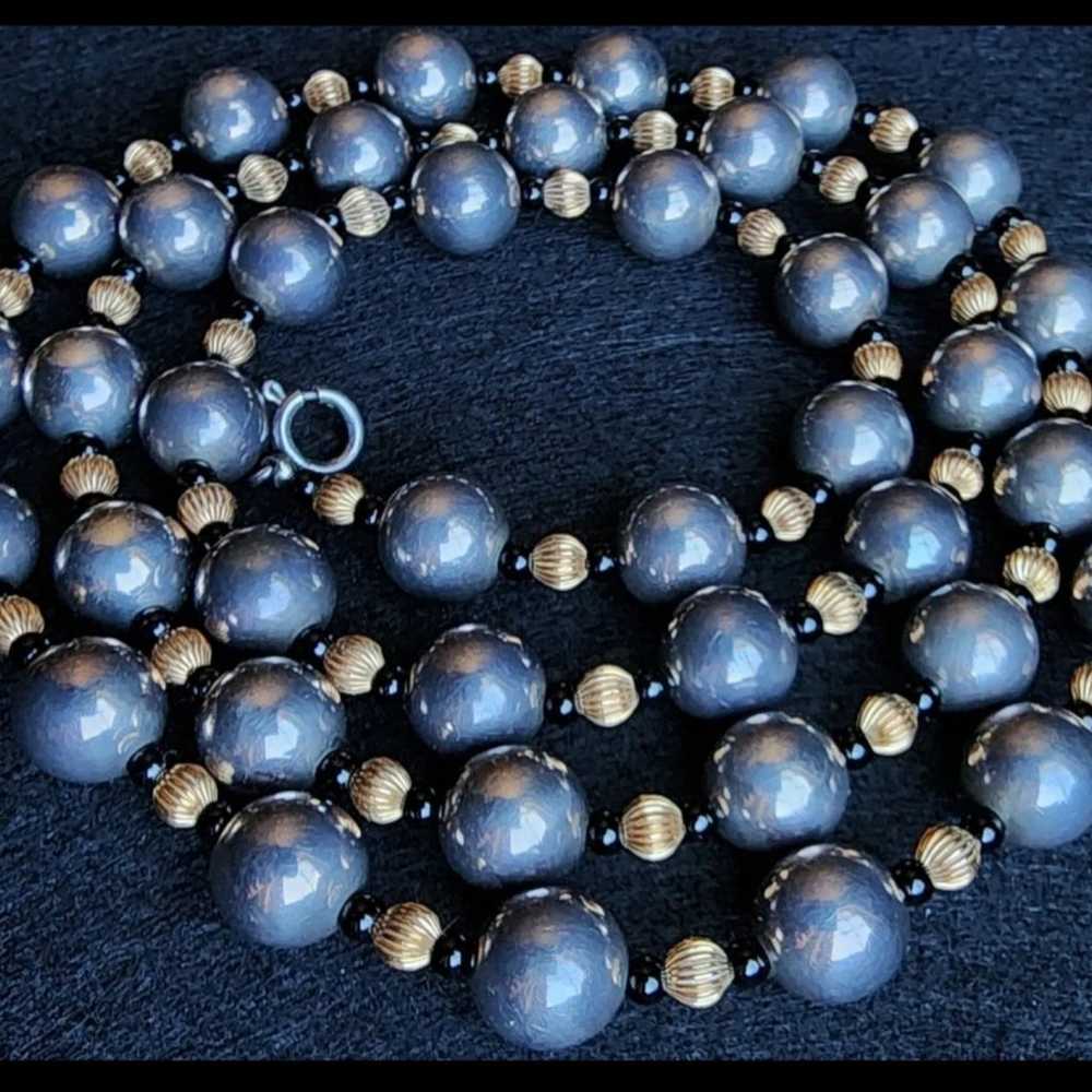 Sterling, onyx, 14k beads necklace long heavy - image 4