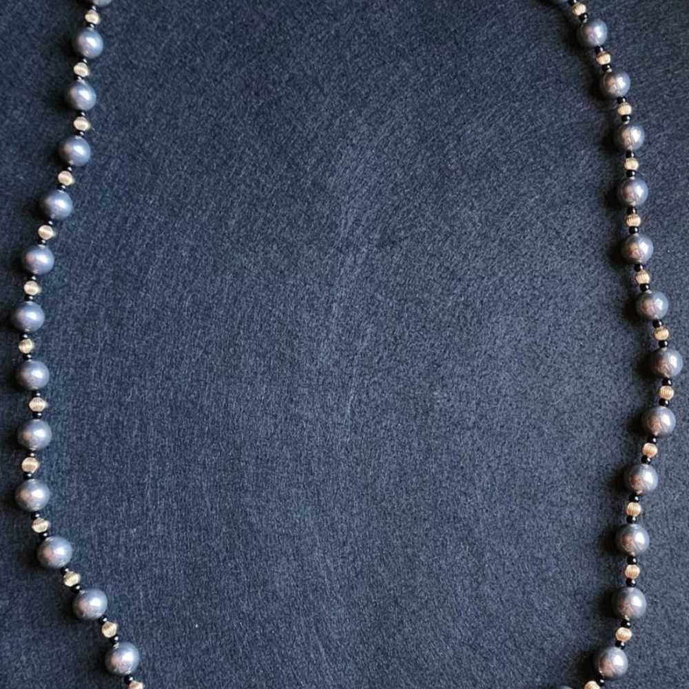 Sterling, onyx, 14k beads necklace long heavy - image 7