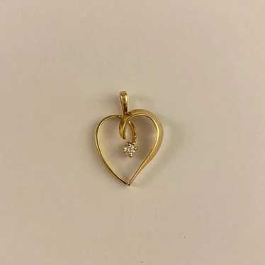 14k Yellow Gold Open Heart Pendant with Diamond