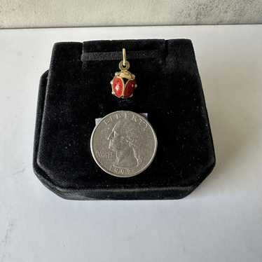 Estate 18kt Yellow Gold Enamel Ladybug Pendant, Pr