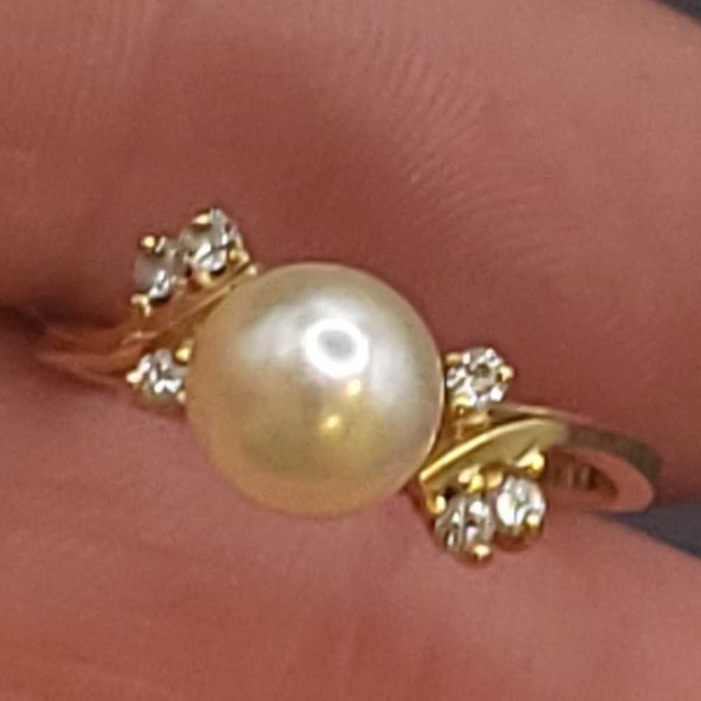 VTG 14K SOLID GOLD DIAMOND PEARL RING - image 10