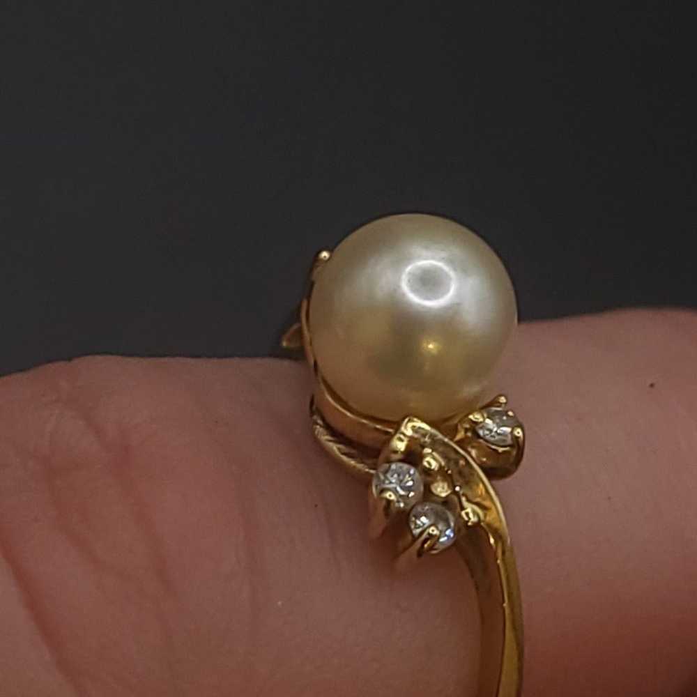 VTG 14K SOLID GOLD DIAMOND PEARL RING - image 11