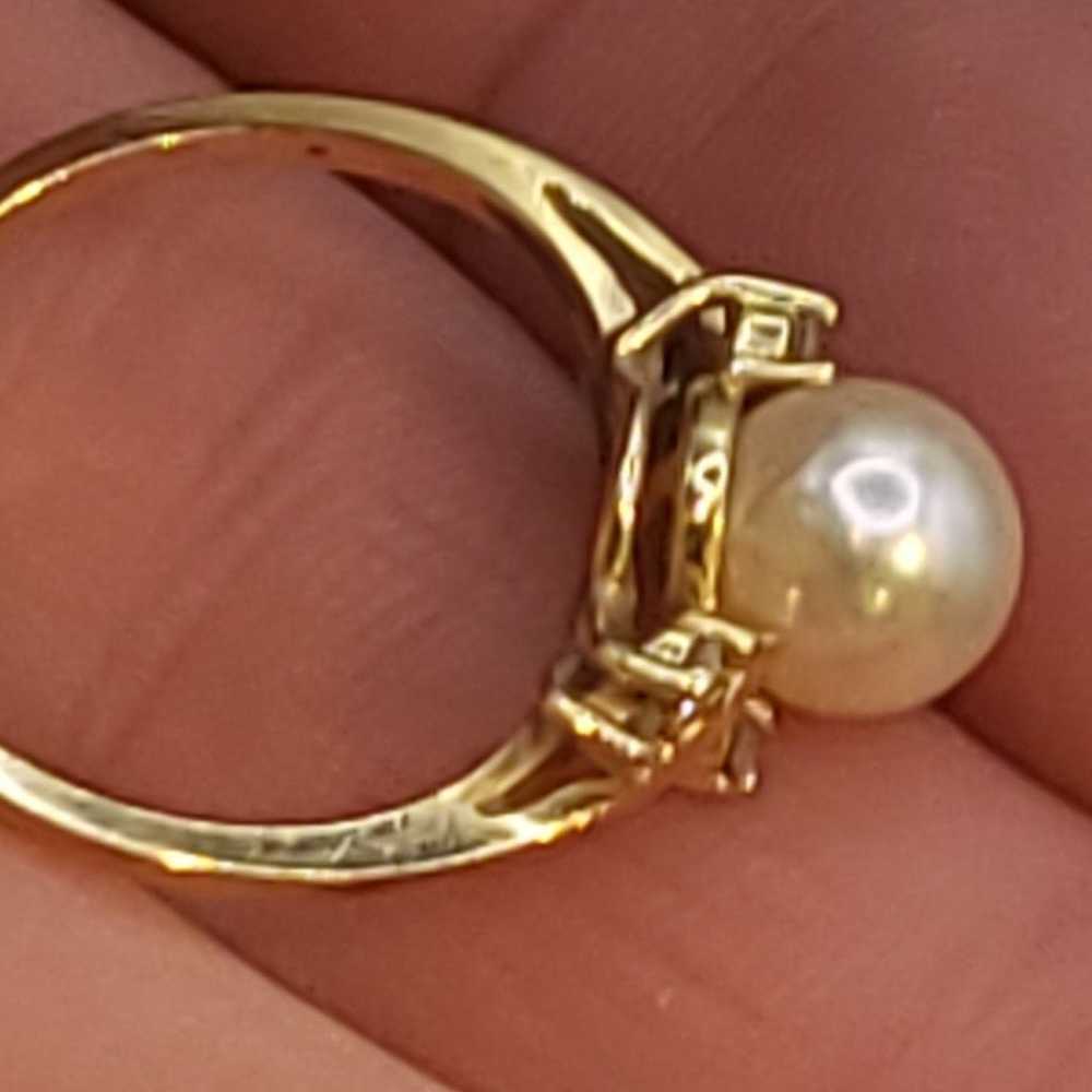 VTG 14K SOLID GOLD DIAMOND PEARL RING - image 3