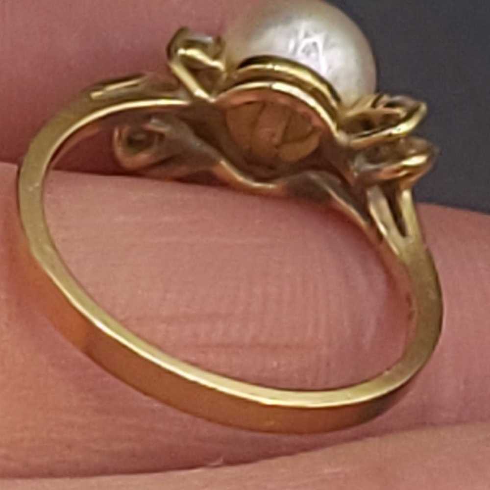 VTG 14K SOLID GOLD DIAMOND PEARL RING - image 7