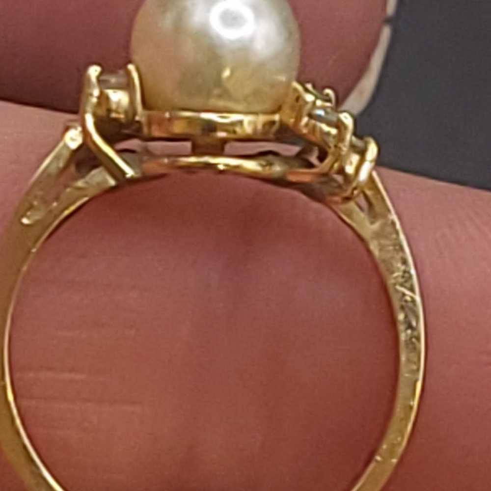 VTG 14K SOLID GOLD DIAMOND PEARL RING - image 9