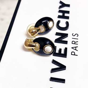 Online Givenchy Vintage Earrings Clip-on Logo Gold Plated Teardrop Black Faceted Stones