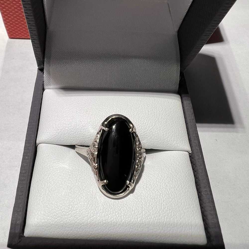 VINTAGE STYLE 14K WHITE GOLD BLACK ONYX RING - image 1