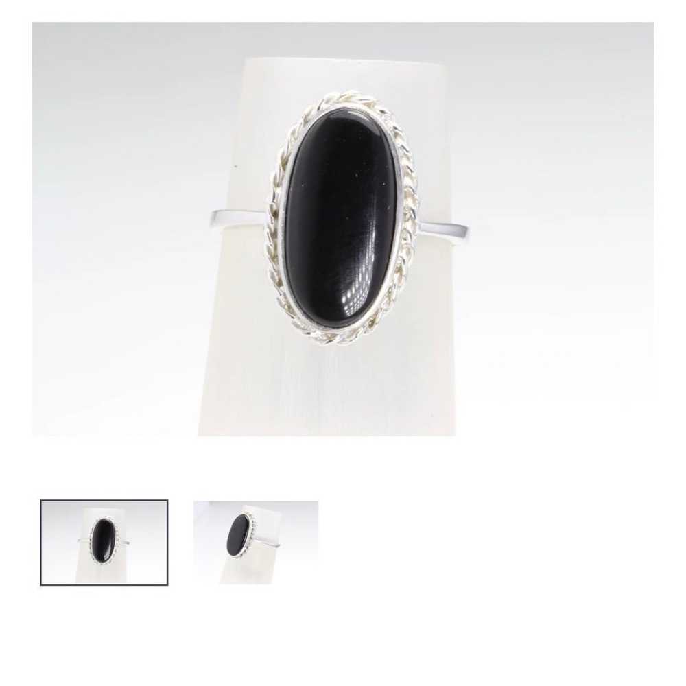 VINTAGE STYLE 14K WHITE GOLD BLACK ONYX RING - image 2