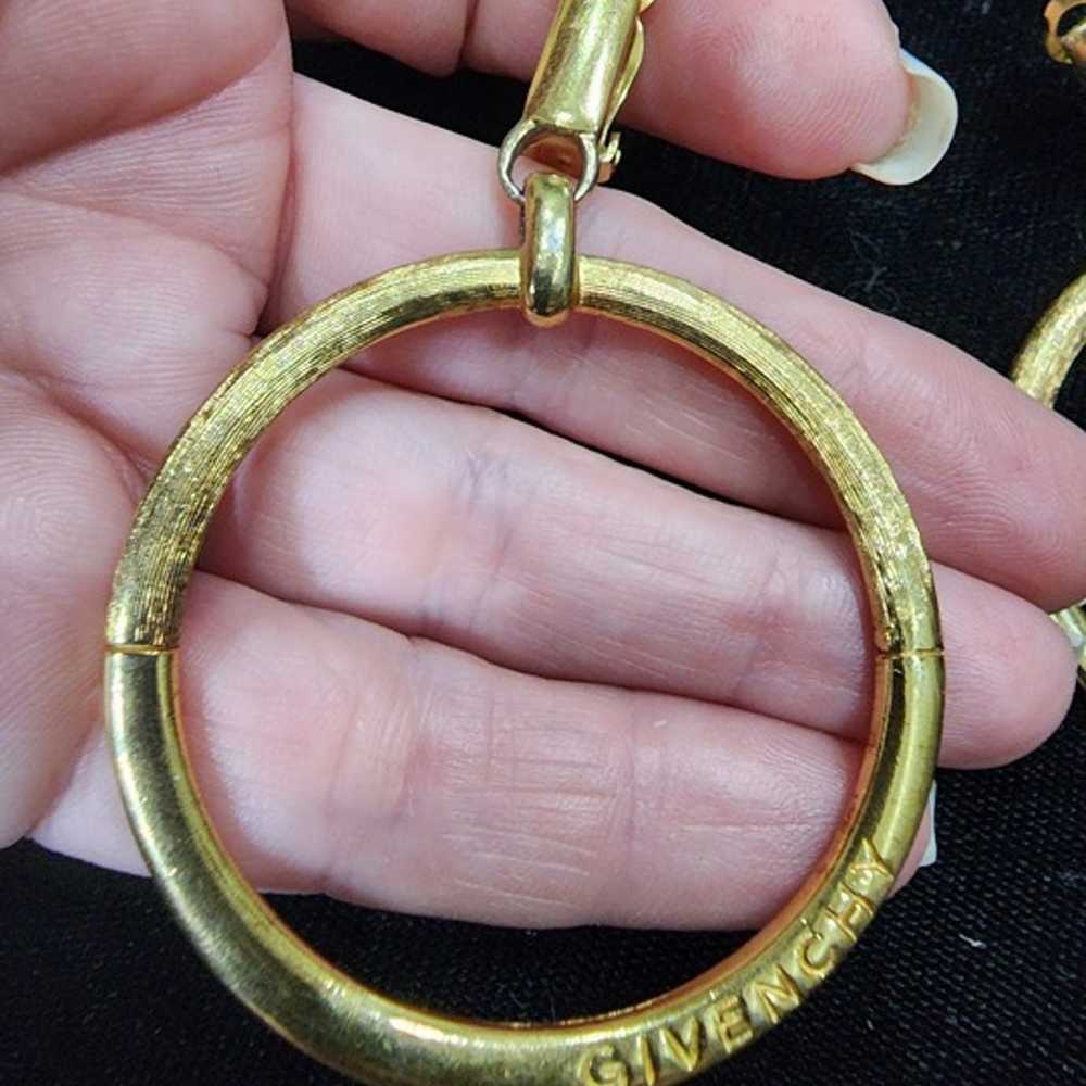 Givenchy Vintage Clip Gold Tone Logo Hoop Earrings - image 4