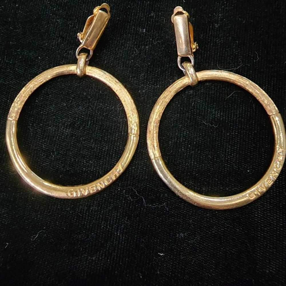 Givenchy Vintage Clip Gold Tone Logo Hoop Earrings - image 5