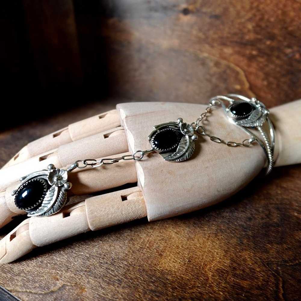 Vintage Native American Sterling and Onyx Slave B… - image 4