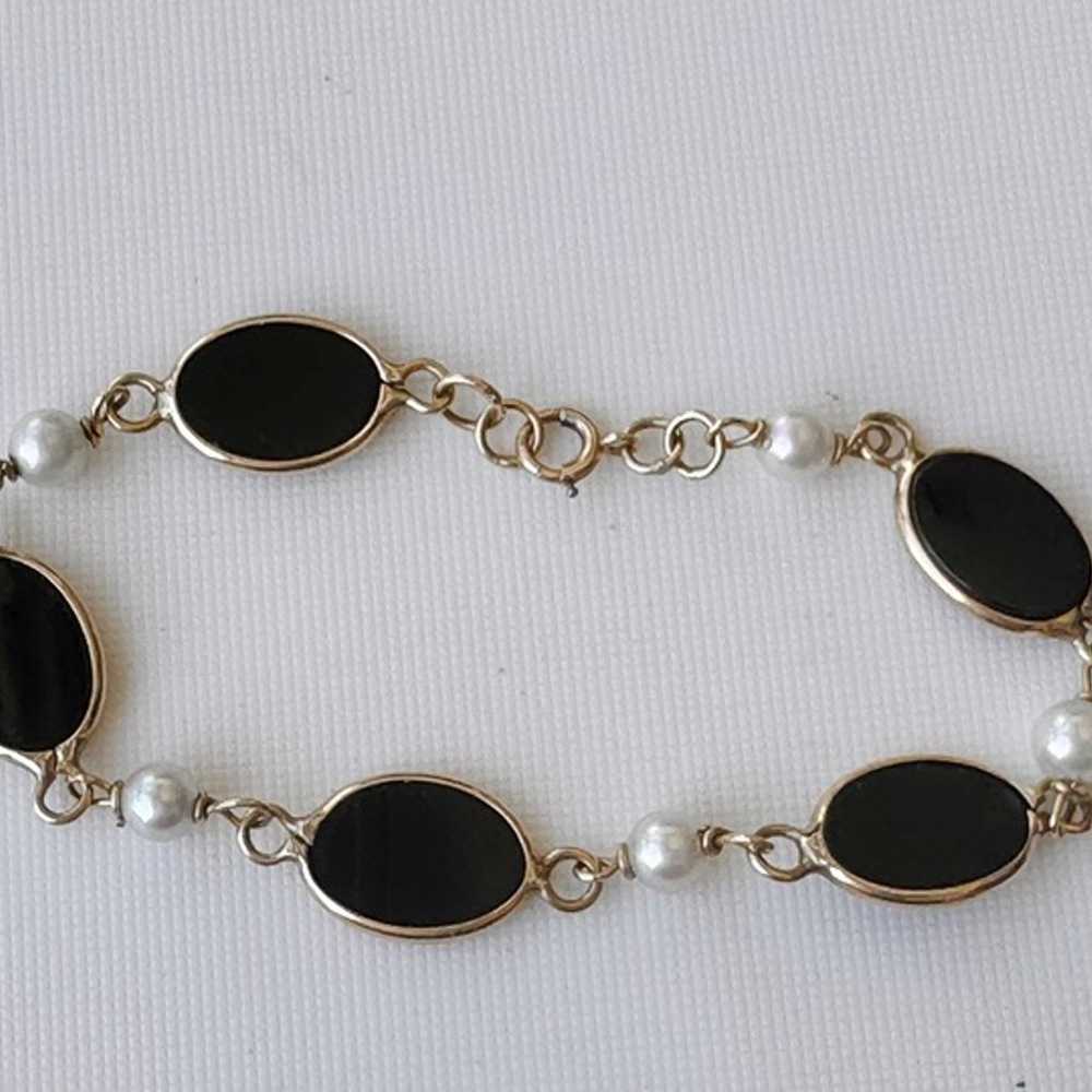 vintage 14k yellow gold pearl agate scarab bracel… - image 1