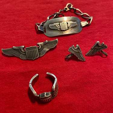 Vintage military lot ring, earrings, bracelet, an… - image 1