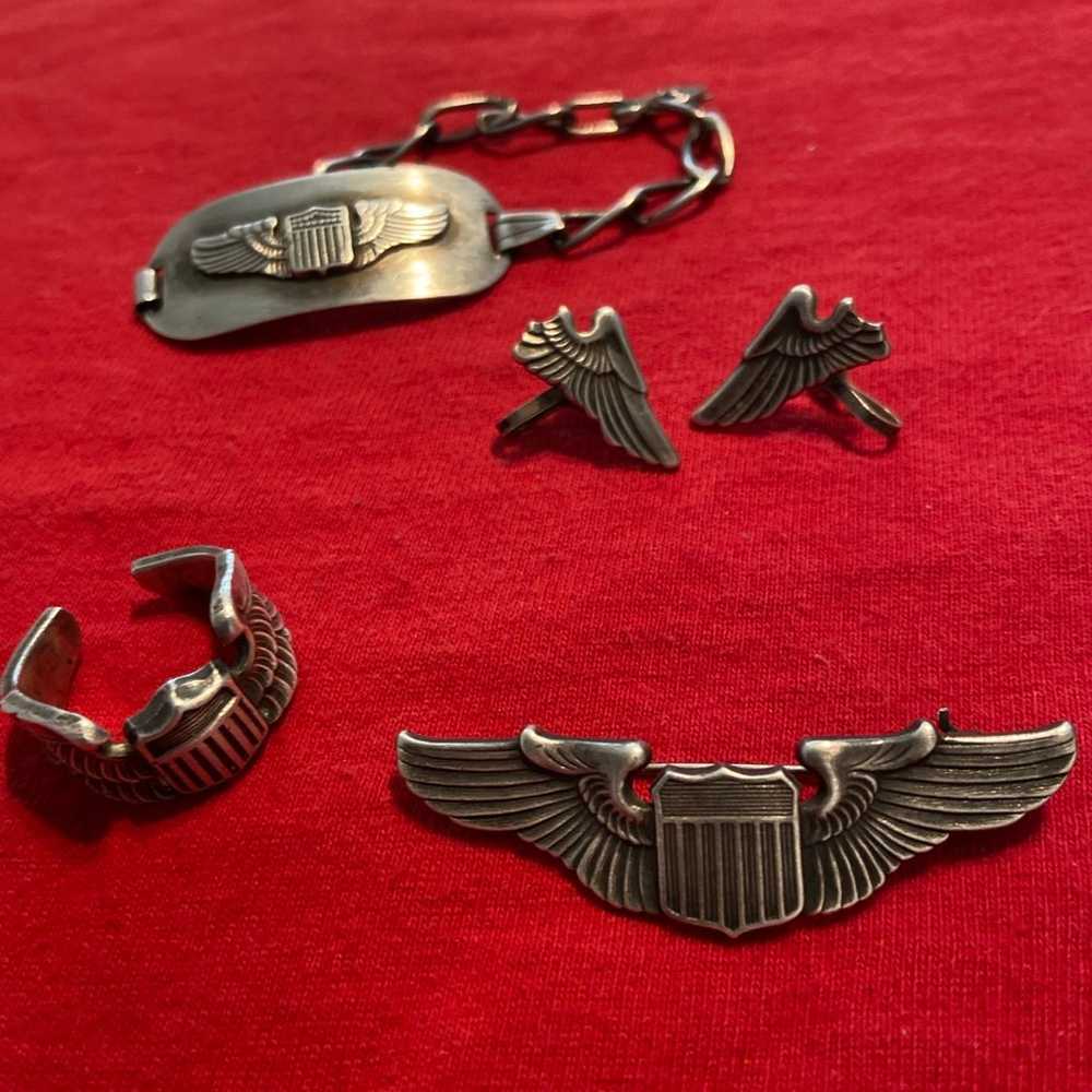 Vintage military lot ring, earrings, bracelet, an… - image 2