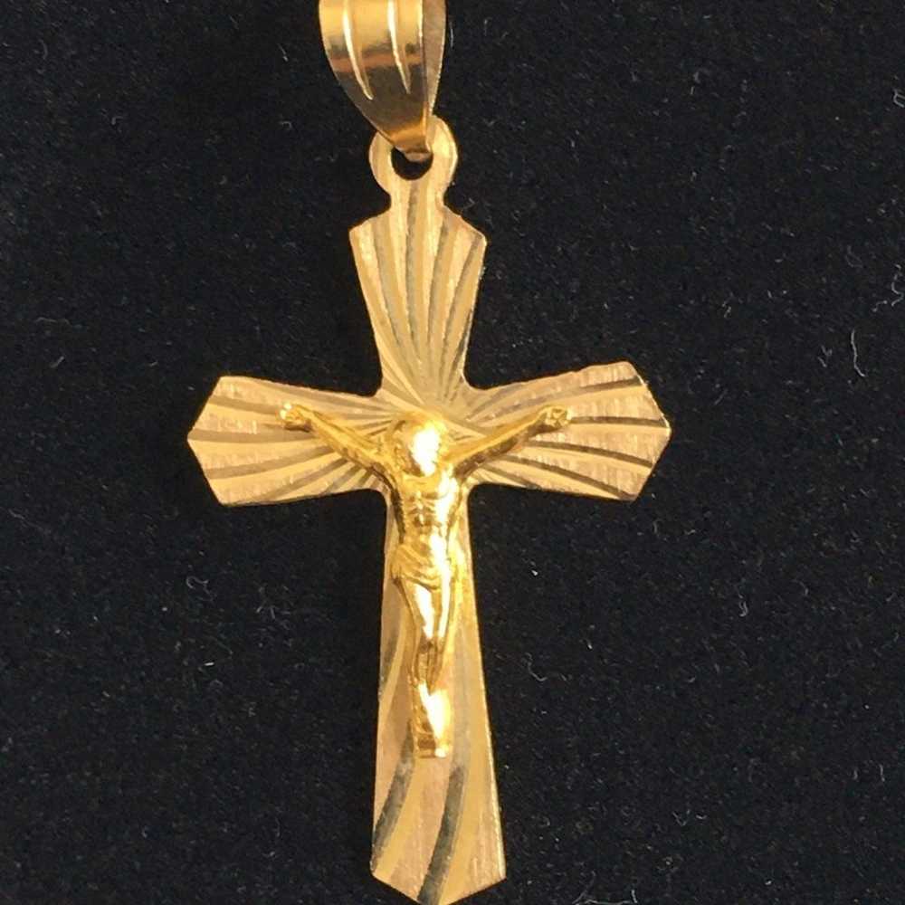 Vintage 14k solid gold Crucifix Pendant - image 3