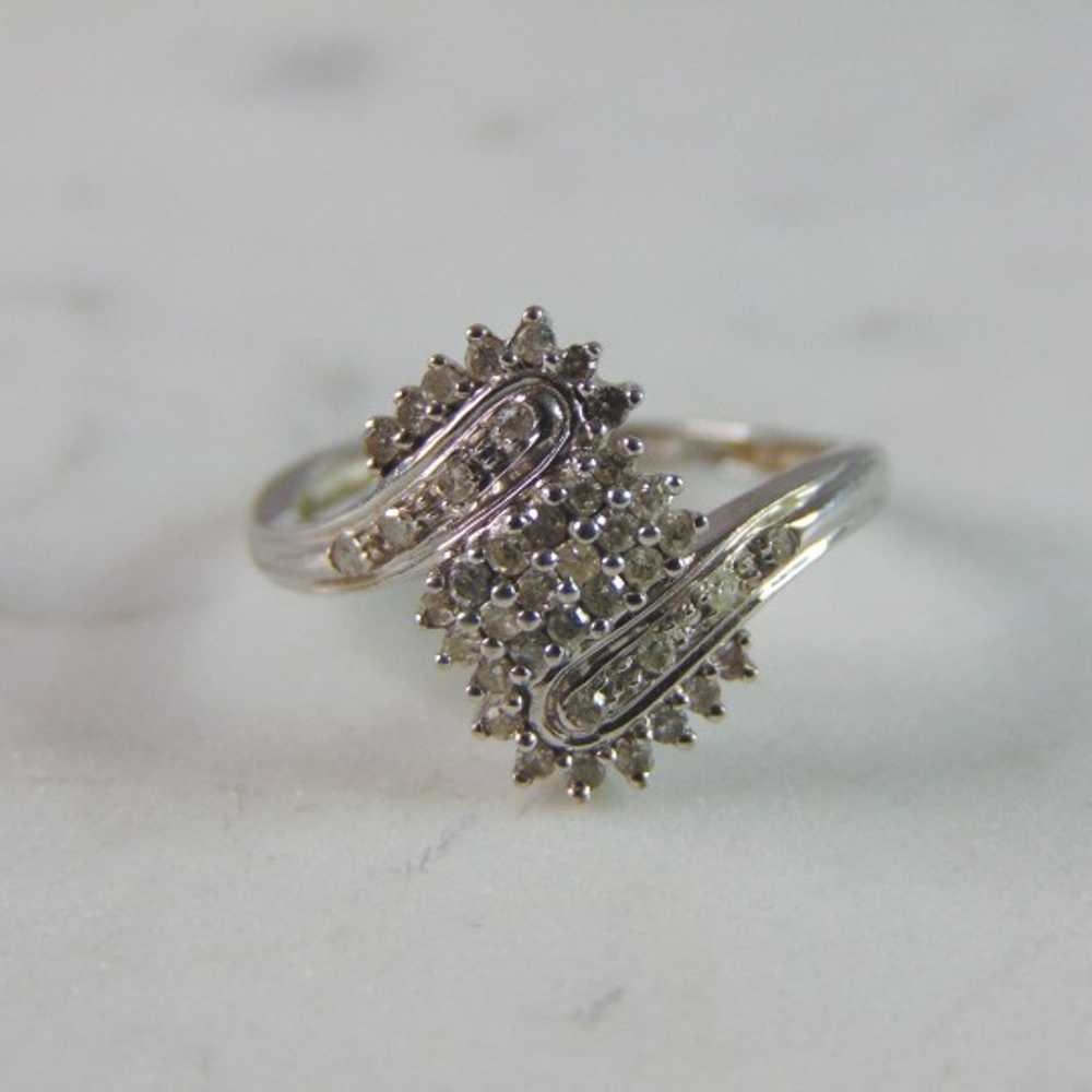 Womens 10K White Gold Diamond Cluster Ring 2.5g E… - image 2