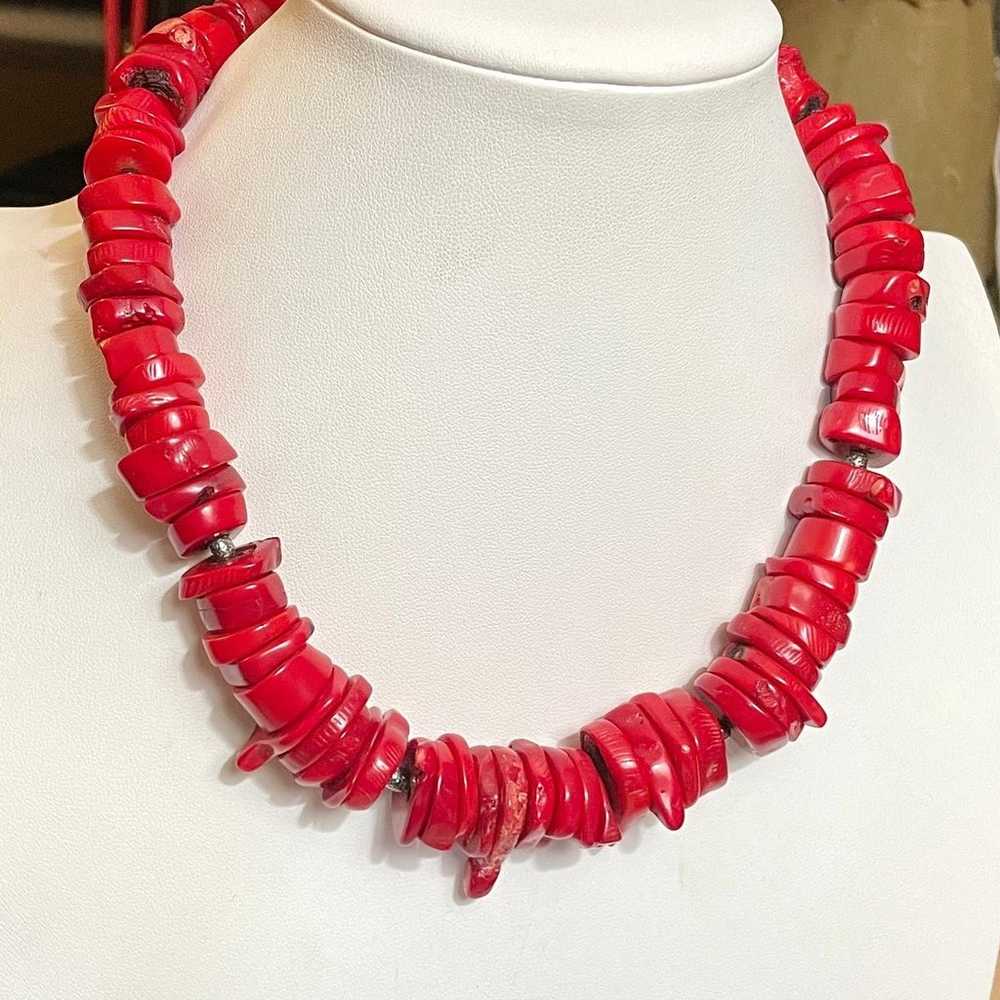 Vintage Large Chunky Graduated Red Coral Necklace… - image 1