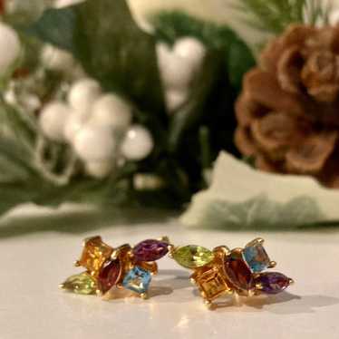 Vintage 18K Yellow Gold Multi Stone Earrings - image 1