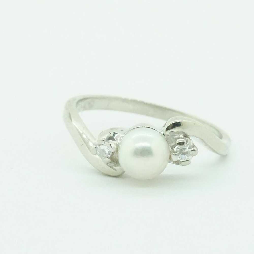 Estate Sale 14k White Gold Pearl Diamond Ring Siz… - image 2