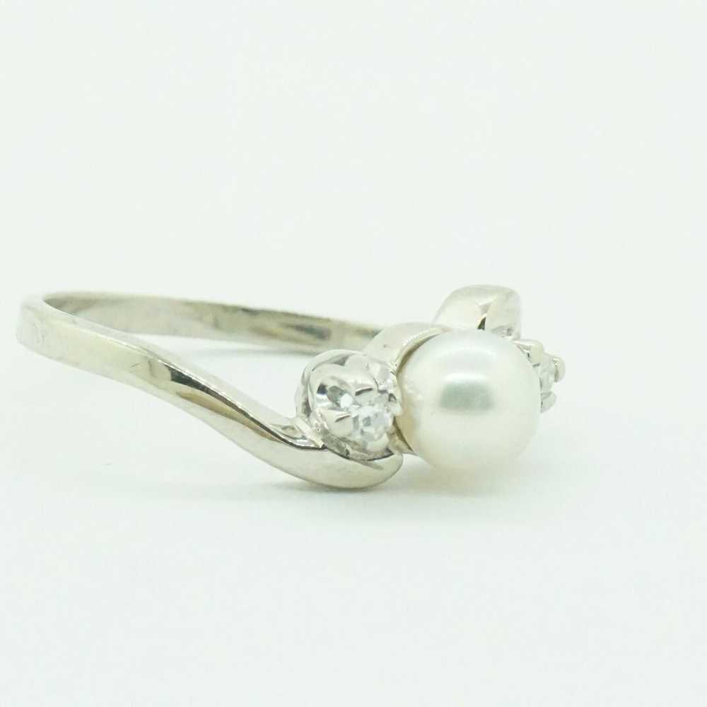 Estate Sale 14k White Gold Pearl Diamond Ring Siz… - image 3