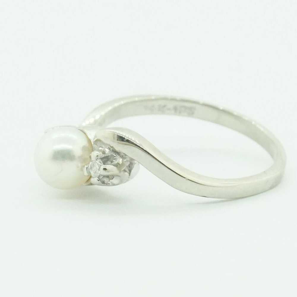 Estate Sale 14k White Gold Pearl Diamond Ring Siz… - image 4