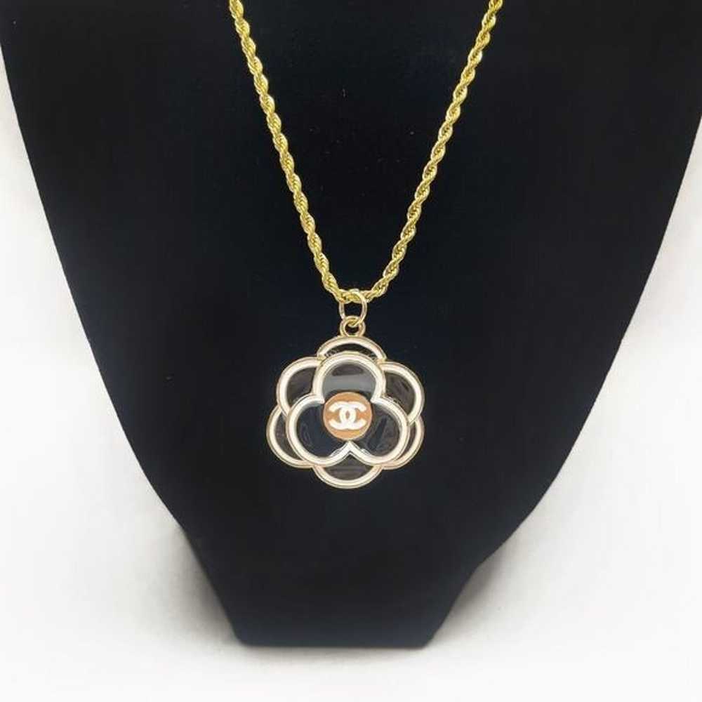 Authentic CHANEL CC Charm Pendant Camellia Black … - image 1