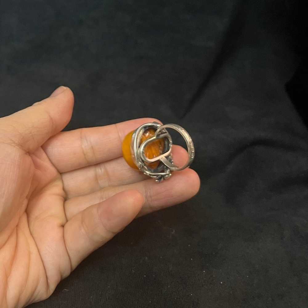 Antique Polish Amber Ring Size 6.5 - image 3