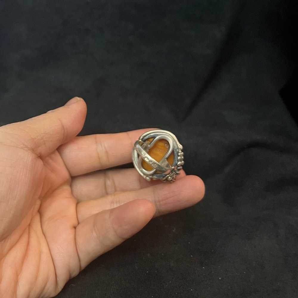 Antique Polish Amber Ring Size 6.5 - image 4