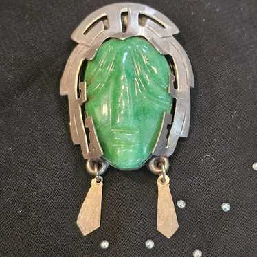 Sterling Silver & Green Calcite Mexican Taxco Azt… - image 1