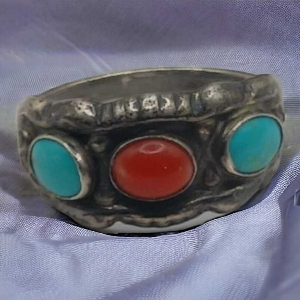 Vintage Native American Sterling Silver Turquoise… - image 1