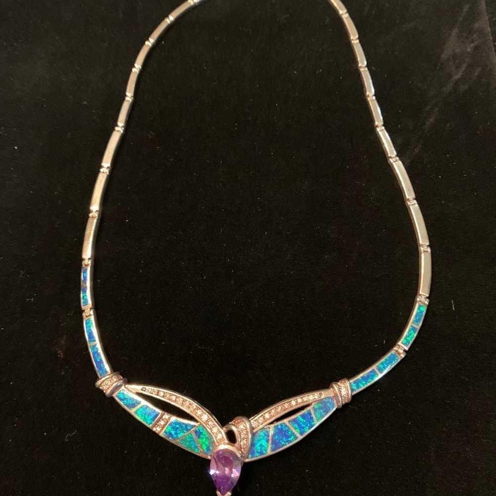 Blue fire opal necklace and bracelet - image 1