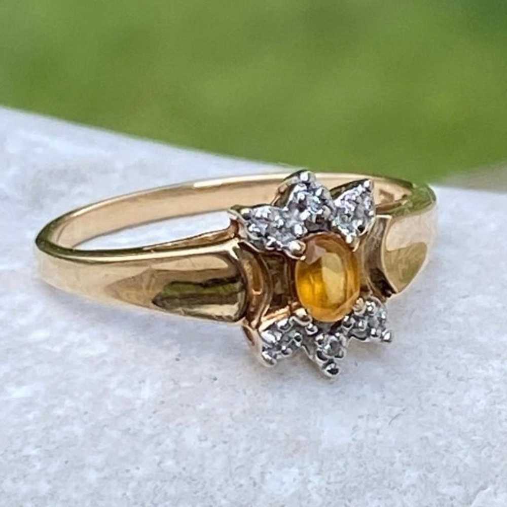 Genuine Yellow Topaz with Diamond accent ring 10k… - image 1