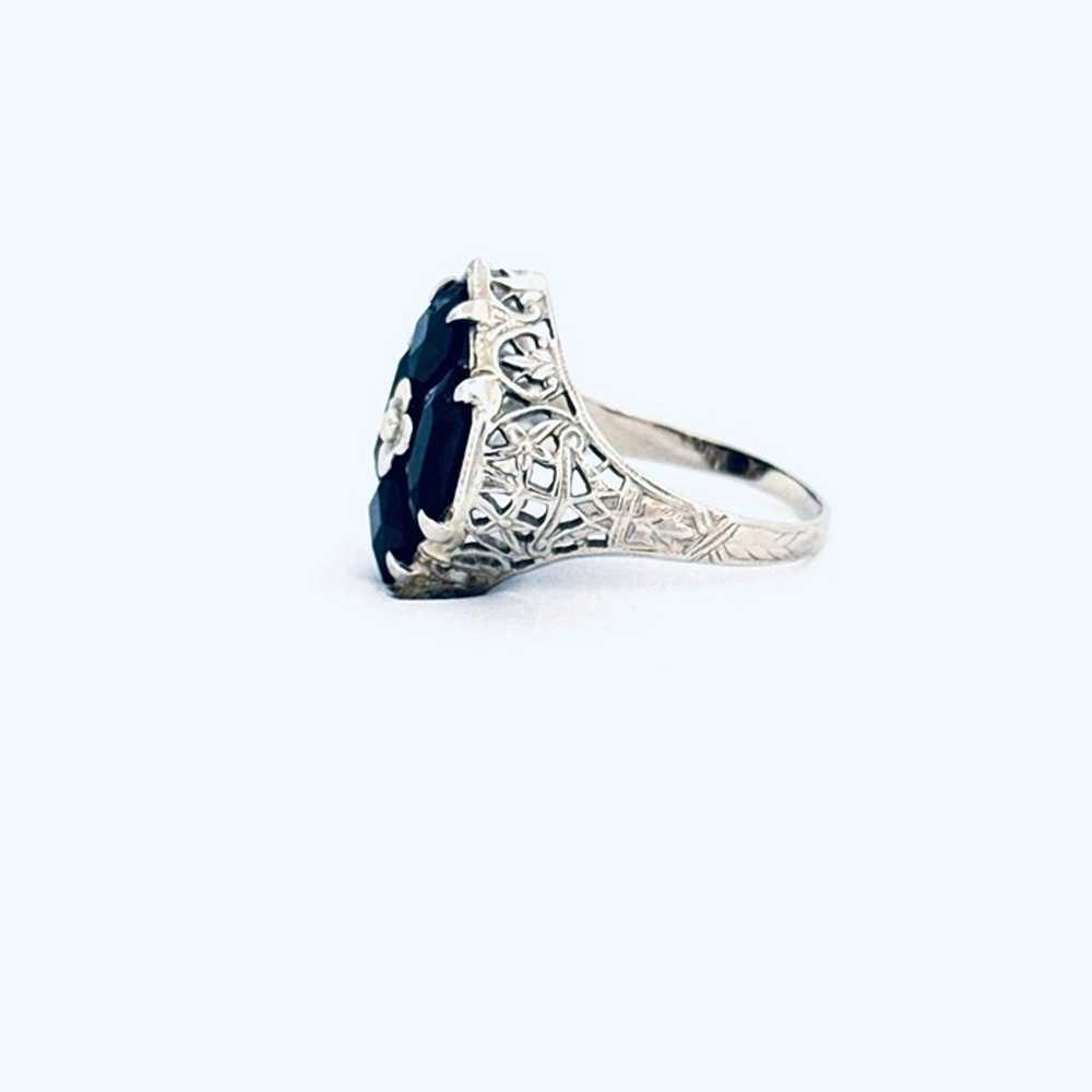 Estate Vintage 14k White Gold Filigree Ring, Blac… - image 5