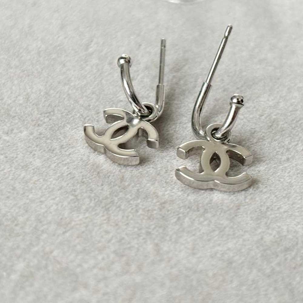 CHANEL Coco Mark Hoop Earrings Silver Chanel - image 4