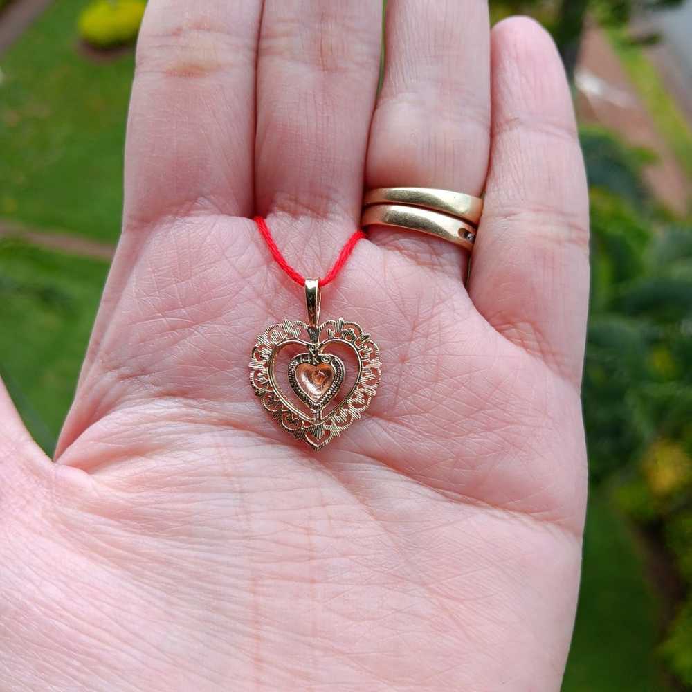 14k Yellow & Rose Gold 2 Tone Filigree Heart Pend… - image 2