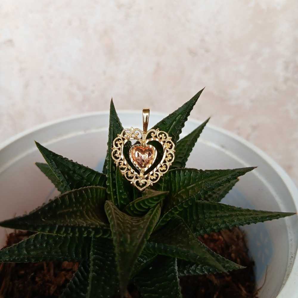 14k Yellow & Rose Gold 2 Tone Filigree Heart Pend… - image 3